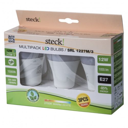 Multipack (3 db) LED fényforrás, 12W, E27 meleg fehér