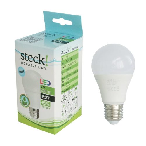 LED izzó 9W, E27, 4000k