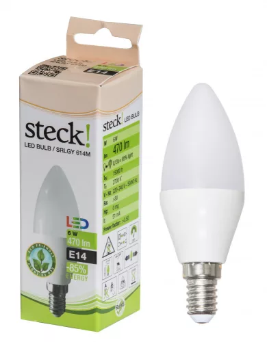 LED gyertya 6W E14, meleg fehér
