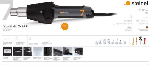 Steinel elektromos hőlégfúvó HM 2620 E kofferben, fóliahegesztő készlet