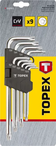 Topex torx kulcs készlet T10-50, 9 részes, hosszú lyukas