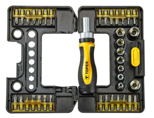 Topex bit és dugókulcskészlet racsnis hajtószárral 38 részes