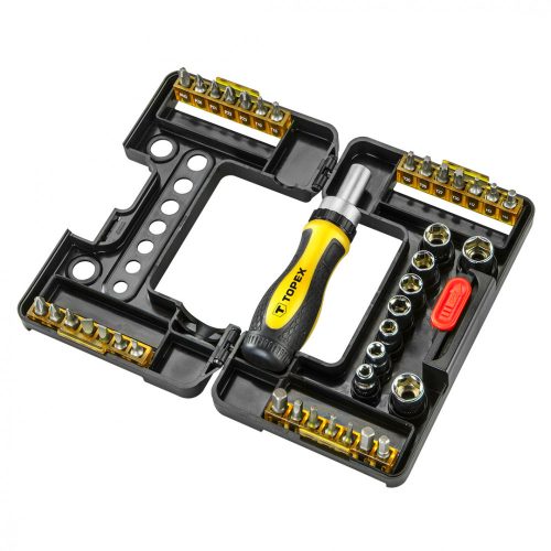 Topex bit és dugókulcskészlet racsnis hajtószárral 38 részes