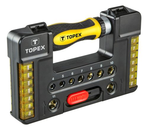 Topex bit és dugókulcskészlet racsnis hajtószárral 38 részes