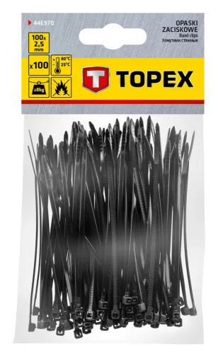 Topex kábelkötegelő 2,5 mmx100 mm, fekete, 100 részes