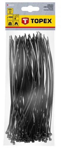 Topex kábelkötegelő 2,5 mmx200 mm, fekete, 100 részes