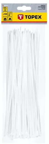Topex kábelkötegelő 3,6 mmx300 mm, fehér, 100 részes