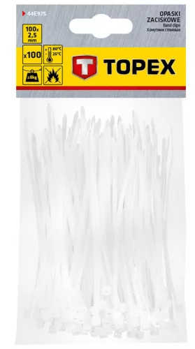 Topex kábelkötegelő 2,5 mmx100 mm, fehér, 100 részes
