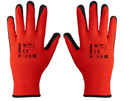 Topex munkakesztyű latex bevonatú poliészter, kat. I, 10