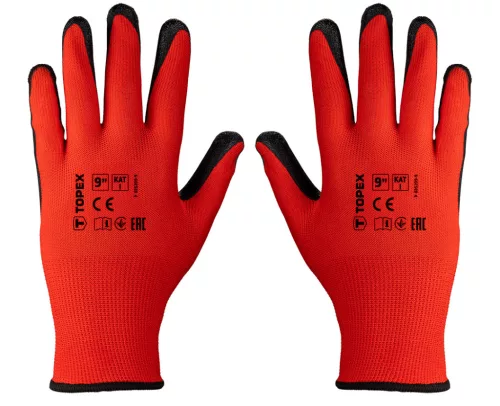 Topex munkakesztyű latex bevonatú poliészter, kat. I, 9