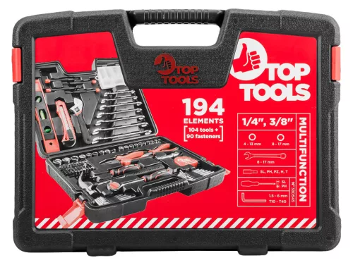 Top Tools szerszámkészlet 1/4", 3/8", 194 részes