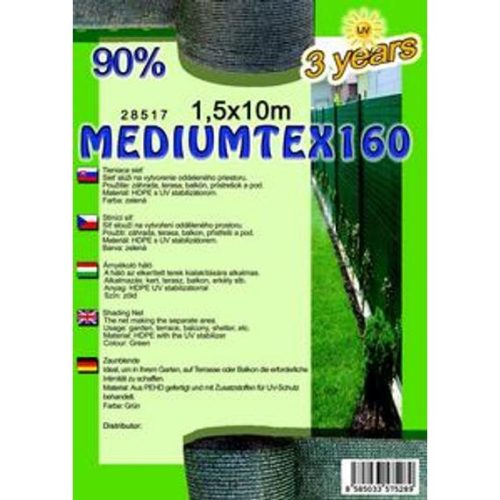 Árnyékoló háló MEDIUMTEX160 1,5x10m zöld 90%/6kart.