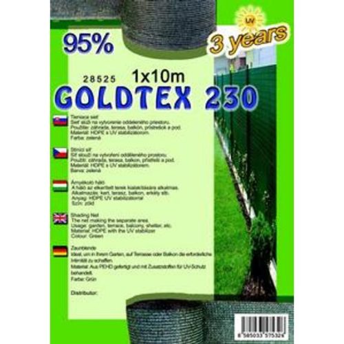 Árnyékoló háló GOLDTEX230 1x10m zöld 95%/6kart.