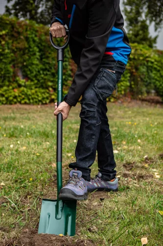 Verto ásó élezett, fém nyél, műanyag markolat