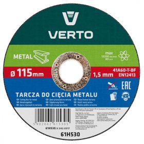 Verto vágókorong fém 115x1,5x22 mm T40