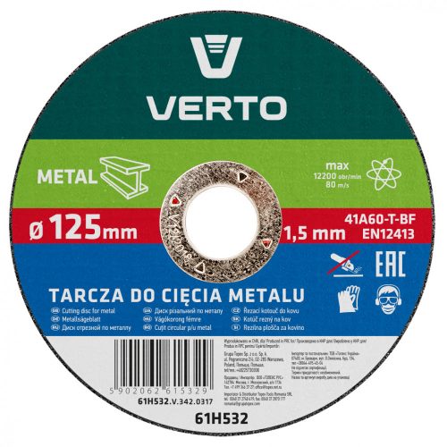 Verto vágókorong fém 125x1,5x22 mm T40