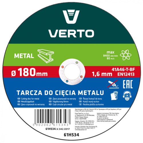 Verto vágókorong fém 180x1,6x22 mm T40