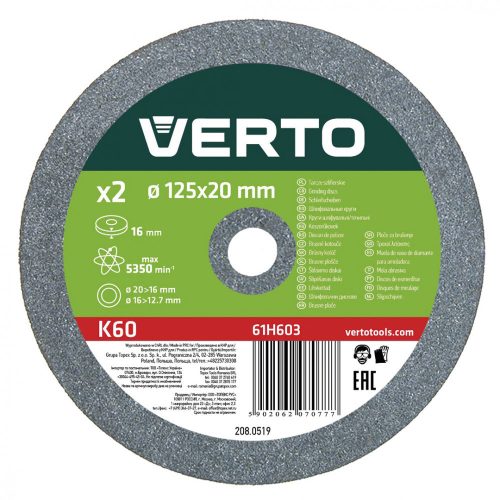 Verto köszörűkorong 125 mm 2 db, P60