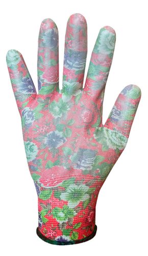 Verto kertész kesztyű, PU bevonat, rózsamintás, 9"