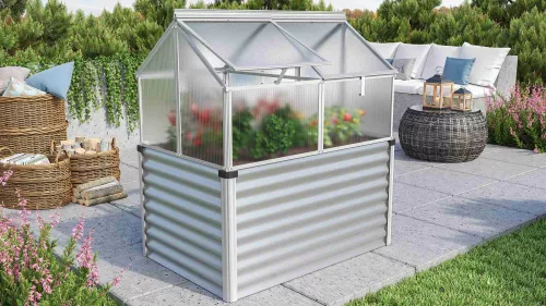 Emelt ágyás üvegházzal 4 mm GAIA JUMBO ezüst