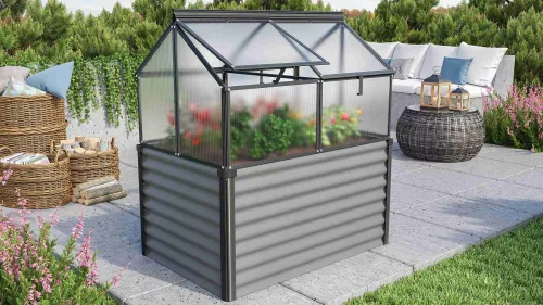 Emelt ágyás üvegházzal 4 mm GAIA JUMBO fekete