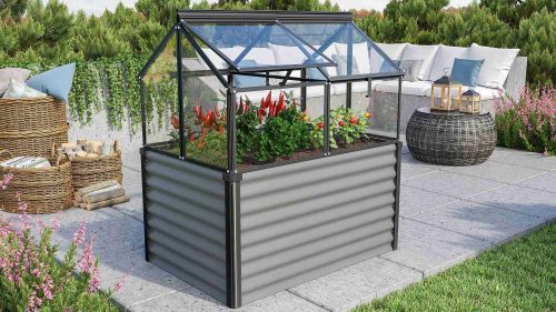Emelet ágyás üvegházzal 3 mm GAIA JUMBO fekete