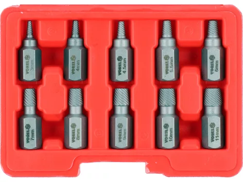 Vorel csavarkiszedő készlet sérült belső csavarokhoz (HEX, TORX, SPLINE), 10 db