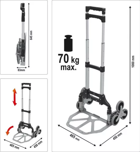 Vorel lépcsőjáró molnárkocsi összecsukható 70 kg 1000 mm