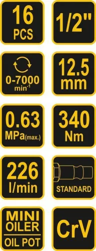 Vorel pneumatikus ütvecsavarozó dugókulcsokkal 1/2" 340 Nm 16 részes