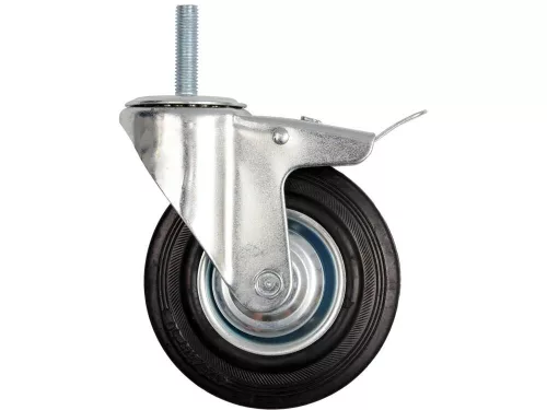 Vorel ipari kerék forgó, fékkel, menetes csapszeggel 125 mm 100 kg fekete