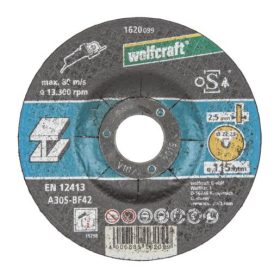 Wolfcraft vágókorong fémhez, d=2.5mm Ø115x22.2mm, hajlított, sarokcsiszolóhoz 5db