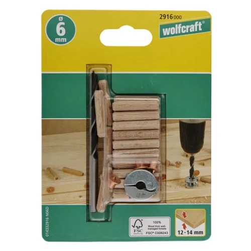 Wolfcraft 6mm fatipli készlet jelölővel, fúróval, mélységállítóval