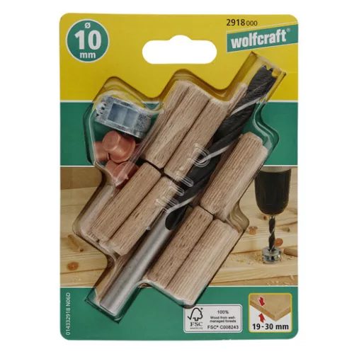 Wolfcraft 10 mm fatipli készlet jelölővel, fúróval, mélységállítóval