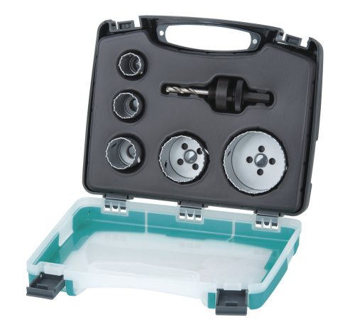 Wolfcraft Lyukfűrészkészlet elektro- és szaniterinstallációhoz BiM 25,29,35,51,68mm + 2db hatszögszárú adapter