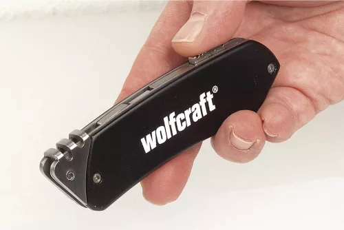 Wolfcraft hobbikés, visszahúzható trapézpenge, alumínium markolat, övakasztó