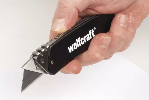 Wolfcraft hobbikés, visszahúzható trapézpenge, alumínium markolat, övakasztó