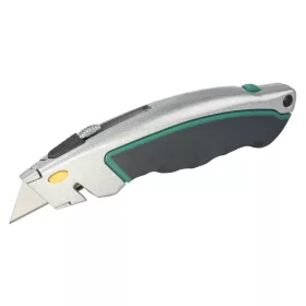 Wolfcraft kés, fémházas, zsinórvágóval, visszahúzható, cserélhető trapézpengével