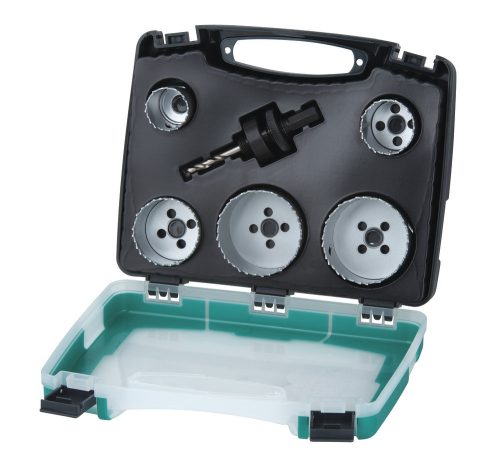 Wolfcraft Lyukfűrész készlet BiM szaniterinstallációhoz 25,35,43,54,83mm + 2db befogószár központfúróval