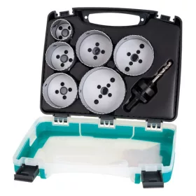 Wolfcraft lyukfűrész készlet BiM elektroinstallációhoz 40,54,65,68,74,86mm + 1db befogószár + 1db központfúró