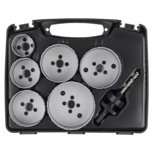Wolfcraft lyukfűrész készlet BiM elektroinstallációhoz 40,54,65,68,74,86mm + 1db befogószár + 1db központfúró