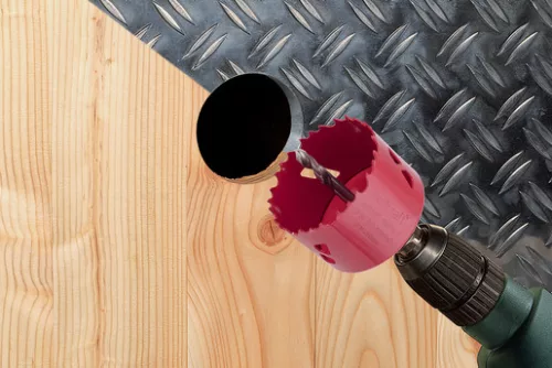 Wolfcraft lyukfűrész-készlet, HM fúrókorona Ø68 mm SDS-Plus, vízszintező sablon
