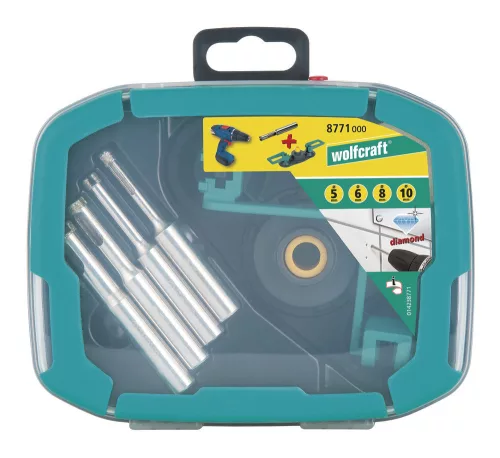 Wolfcraft gyémántfúró készlet ceramic, vezetővel, 5, 6, 8, 10 mm, műanyag dobozban