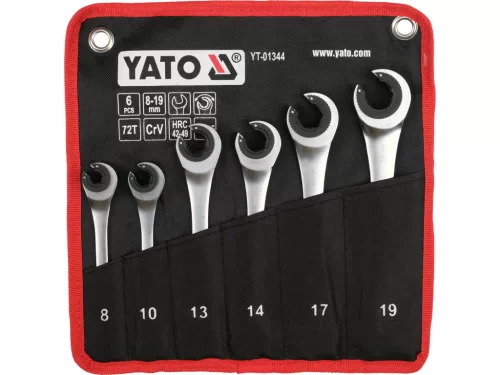 Yato 6 darabos kulcskészlet félnyitott racsnival 8-19 mm