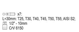 Yato torx 7 részes Bit készlet, 30 mm - 1/2 col