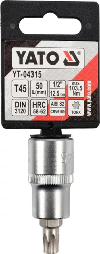 Yato torx 45 bithegy dugófejjel, 1/2 col - CrV - TORX 45