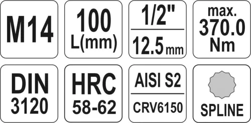 Yato spline bithegy dugófejjel, 1/2 col - CrV - hosszított  - M14
