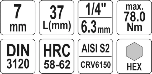 Yato imbusz bithegy dugófejjel, 7 mm - 1/4 col - CrV