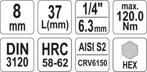 Yato imbusz bithegy dugófejjel, 8 mm - 1/4 col - CrV