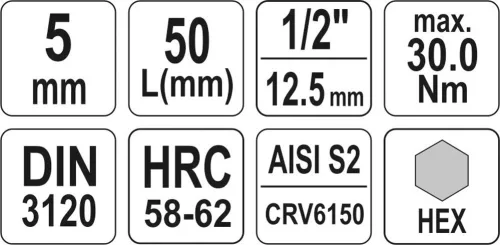 Yato imbusz bithegy dugófejjel, 5 mm - 1/2 col - CrV