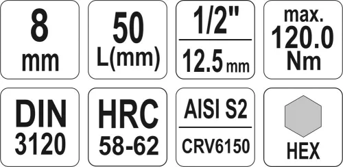 Yato imbusz bithegy dugófejjel, 8 mm - 1/2 col - CrV